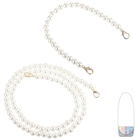 Cadena Bolso Perlas,2 piezas Cadenas Correas de Hombro,Cadena de Repuesto para Bolsos de Mujer,correas de cadenas de bolsa,Accesorios Correa Bolsos,para Bolso de Mano y Bricoraje(30 cm + 80 cm)
