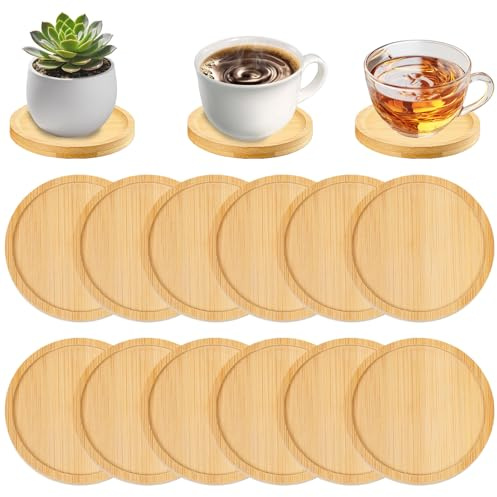 12 Stück Holzuntersetzer Round, 9.5 x 9.5 cm Bambus Untersetzer, Untersetzer Holz, Bastelset Getränke Coasters für Bastelarbeiten Trinkbecher Pflanzen Kunstteller Getränke Tassen