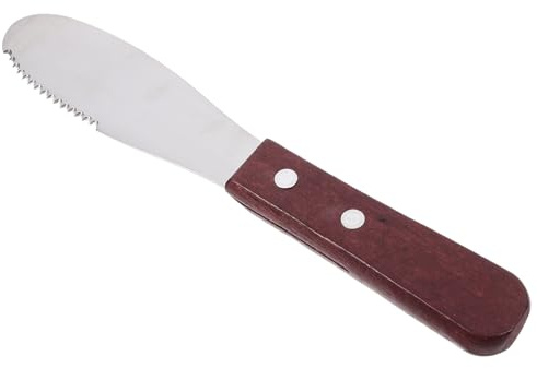 UKCOCO Couteau à Fromage Multifonction Inox Manche Bois, Tartineur Beurre et Confiture, Lame Dentelée pour Découpe Facile, Ustensile la Cuisine Pratique pour Pâtisserie et Tartinade,