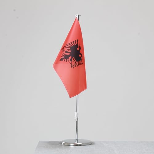 Bandiera da tavolo Albania – Bandiera nazionale rappresentativa per interni cromata 42 cm