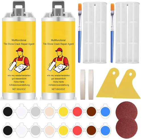 Kit Multifonctionnel Réparation Carrelage et Pierre – Colle Sèche Rapide pour Granit, Marbre, Porcelaine – Pâte Céramique pour Réparer Éclats Baignoire, Plan de Travail et Sol(2 Set)