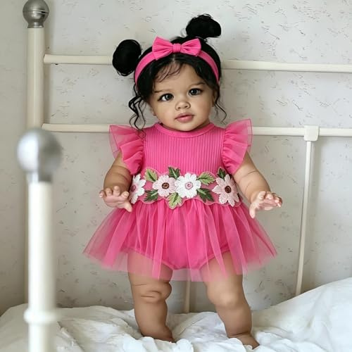 ROSHUAN Svart realistisk reborn-babydockor flicka 66 cm afroamerikansk återfödd småbarn dockor mjuk vinyl silikon babydocka tyg kropp verklighetstrogen småbarn docka med leksakstillbehör