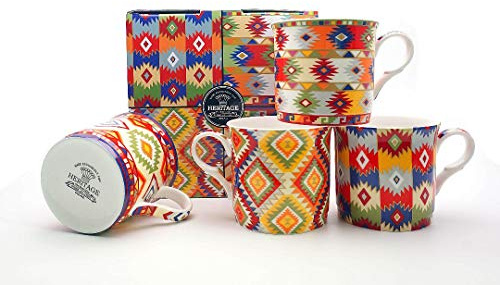 heritage FINE Bone China Set of 4 Mugs Gift Boxed Shades of Aztec Mugs Free UK DELIVERY