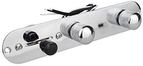 Futheda Telecaster Control Plate 3 Way Switch Loaded Chrome Plated Metal Prewired Tele Guitar Control Plate with Wiring Harness Knobs for Tele Guitar Replacement Parts