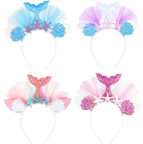 Lot de 4 -tête en forme de queue de sirène avec oreilles pour anniversaire Birthday Party Headband