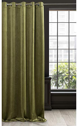 Eurofirany Soft Plain Opaque Velvet Curtain with Eyelets - 1 Unit, Thick Fluffy Panel Drape Classic Glamour Elegant Living Room Bedroom, W55'' x L98.4'', 140x250 cm, Olive Green