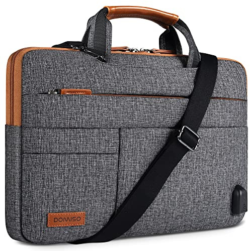 DOMISO Laptoptasche 17 Zoll Wasserdicht Tragetasche Schultertasche Aktentasche mit USB Ladeanschluss für 17-17.3 Notebook/Dell/Lenovo/Acer/HP/MSI/ASUS, Dunkelgrau