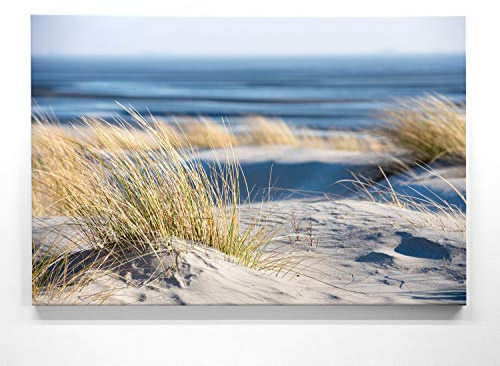 Atemberaubende Nordsee Bilder als XXL Leinwand-Wandbild 150cm x 100cm, Motiv Sand-Strand-Hafer. EIN Panorama-Bild für Wohnzimmer, Schlafzimmer. Fertig aufgespannt auf 4cm Holz-Keilrahmen