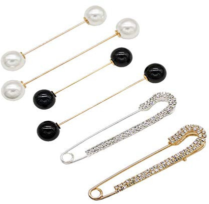 Eterspr 6 Stücke Sicherheitsnadel Brosche Clips, Sicherheitsnadel als Brosche, Perle Brosche Pins und Kristall Shawl Clips, Zum Befestigen an Pullovern, Tüchern und Kleidern