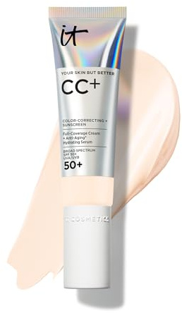IT Cosmetics CC+ Cream (Fair Porcelain) - Natural Full Coverage Foundation With SPF 50+, Color Corrector & Anti-Aging Hydrating Serum, Hyaluronic Acid + Peptides, Lightweight - 1.08 fl oz