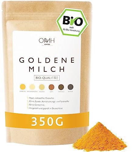 OMH nutrition OH MY HEALTH Bio Goldene Milch 350g I Kurkuma Ashwagandha Ingwer Triphala Ceylon Zimt Pfeffer Pulver Golden Milk Ayurveda Fertigmischung