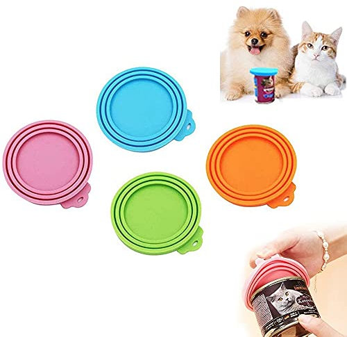 Pet Food Can Covers Lids, Universal Silicone Cat Dog Food Tin Covers Lids, 1 Fit 3 Standard Size, Reusable Sealed Lids for Pet Food Storage, BPA Free, Dishwasher, Safe (Pack of 4)