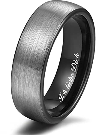Zakk Ring Herren Damen Wolfram Verlobungsring Trauringe Ehering Partnerringe Gebürstet 6mm 8mm Schwarz Blau Mit Ich liebe Dich Gravieren