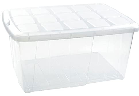 Acan Tradineur - Caja de plástico transparente Nº 18, 60 litros, contenedor de plástico para almacenamiento con tapa, interior y exterior, 61,5 x 45 x 29,7 cm, modelo aleatorio