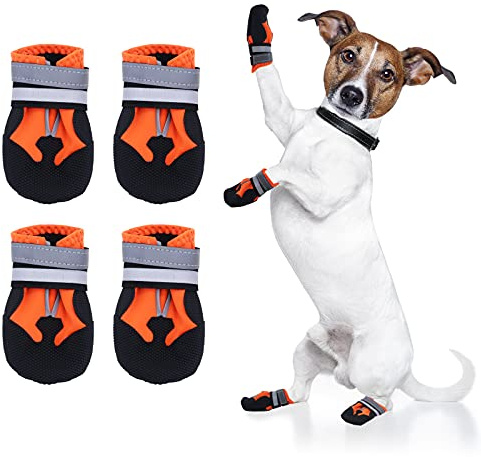 Seahelms Hundestiefel Pfotenschutz – wasserdichte Hundeschuhe – Strapazierfähige Outdoor-Hundestiefel mit reflektierenden Streifen für mittlere und große Hunde (orange, L)