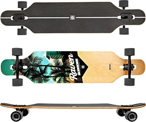 RAVEN Longboard Skateboard für Kinder Erwachsene Jungen Mädchen | Aluminium Trucks | PU Räder | ABEC-9 Chrome Kugellager | (Miami)
