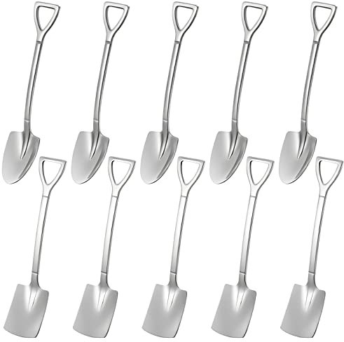 YUTOU 10 Stück Edelstahl Spatenlöffel, Kreativer Schaufelform Löffel, Lange Löffel, Teelöffel, Kaffeelöffel, Wassermelonenlöffel, Milchtee Kaffee Zuckerlöffel, Dessertlöffel für Küche Restaurant