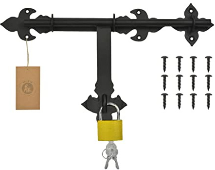 MORIA DESIGN Türverriegelung 40 cm Schwarz, Stahl Bolzenriegel für Tore | Riegelschloss, Terrassentür, Gartentor, Scheunen, Hangartor, Schiebetür, Gartentorfalle, Antik, Dekorativer Türriegel, Stahl
