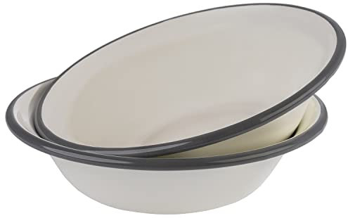 APS 98669 Lot de 2 bols émaillés en tôle d'acier émaillée Blanc crème avec bordure grise Ø 16,5 cm