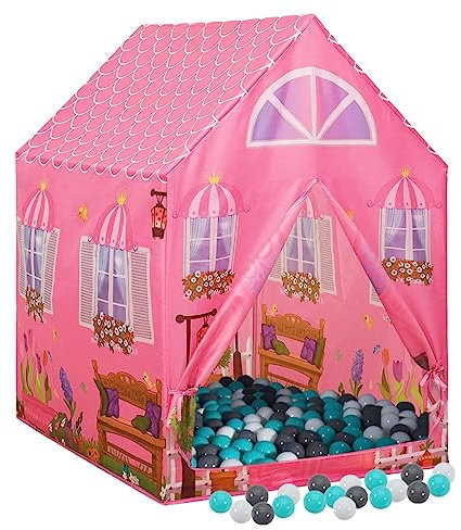 vidaXL Kinder-Spielzelt mit 250 Bällen Rosa 69x94x104 cm, Spielzelt mit Ball, Spielhütte, Zelt, Spielhaus, Prinzessin Zelt, Zelt mit Ball, Spielball