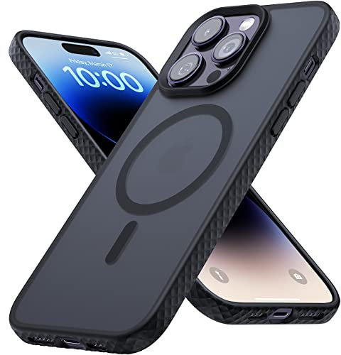 Lamicall Magnetic iPhone 14 Pro Case for Magsafe, [Anti-Slip Edge] Military Grade Shockproof Bumper, Drop-Proof Airbag, Protective Translucent Hard Slim Phone Cover for iPhone 14 Pro 6.1” - Black