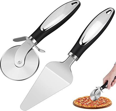 Rotella Taglia Pizza, 2 in 1 Pizza Cutter + Pizza Pala, Acciaio Inox Rotella Tagliapizza è MoltoFacile da Pulire, Sicuro da Pulire in Lavastoviglie, Ergonomico, Antiscivolo Silicone il Manico