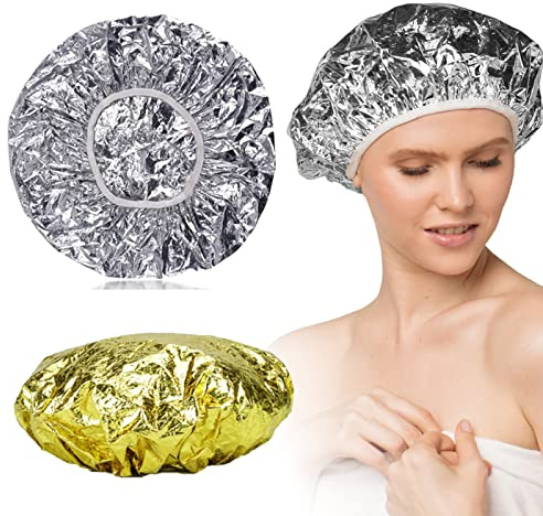 Cuffia Termica per Capelli in Alluminio, Cuffia Capelli Doccia, Cuffia Riscaldante per cura dei Capelli, Cuffia Doccia Riutilizzabile Impermeabile Cuffia da Bagno Elastica Grande Shower Caps, 2 Pezzi