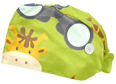 2er-Pack Schrubbmützen,Bouffant-Hüte,Zoo Cartoon Waldtiere,Arbeitskappen mit Knopf und Schweißband,verstellbar