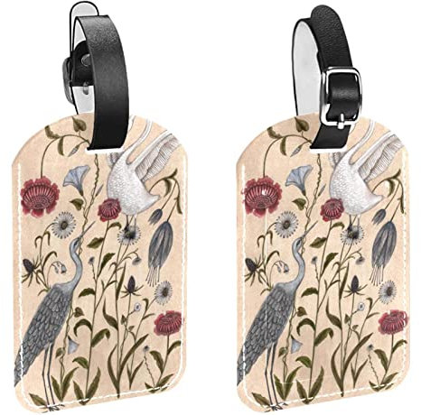 Gepäckanhänger,2er-Pack Etiketten,Kofferanhänger,Kunst-Retro-Kran-Mohn,Gepäckanhänger Sichtschutz Reisetasche