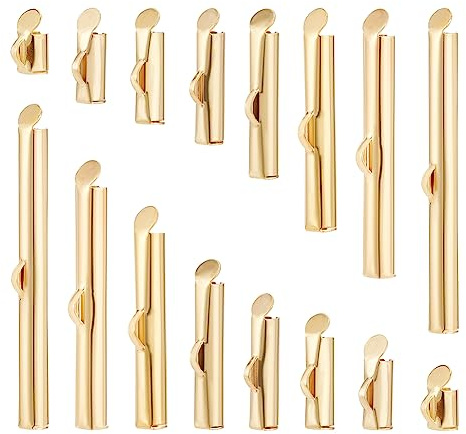 BENECREAT 56pcs 8 Tamaños 18K Chapado En Oro Acero Inoxidable Deslice En el Extremo Tubos de Cierre Deslizante Tapas de Extremo Cierres Cierre Deslizante Accesorios de Joyería para Pulsera