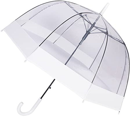 ThreeH Transparent Umbrella Lightwight Windproof Bubble Dome with Easy Grip Handle for Women Girls Stick Rain Wedding Umbrella,White
