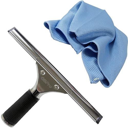 GBPro Professional Window Squeegee Stainless Wiper 25cm / 10 inches + Next Generation Window Fishscale Microfibre cloth
