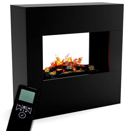 GLOW FIRE Wasserdampf Kamin Goethe (Standkamin) - Elektrokamin mit realistischen LED 3D-Flammen, Knistereffekt & Fernbedienung, 100x100x38 cm - Opti-Myst 600 Elektro Kamin mit Holz-Deko, Schwarz