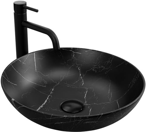 Rea Lavabo da appoggio FIBO Nero Opaco Lavandino bagno 405 x 405 x 120 mm Ceramica (nero opaco)