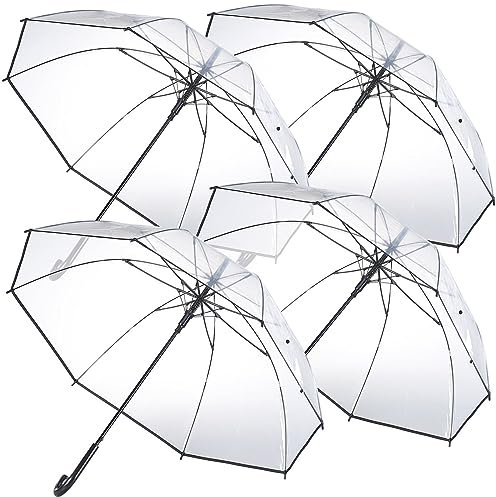Carlo Milano Schirm: 4er-Set transparente Stock-Regenschirme, Stahl & Fiberglas, Ø 100 cm (Glockenregenschirm, Regenschirm transparent Automatik, wasserdicht)