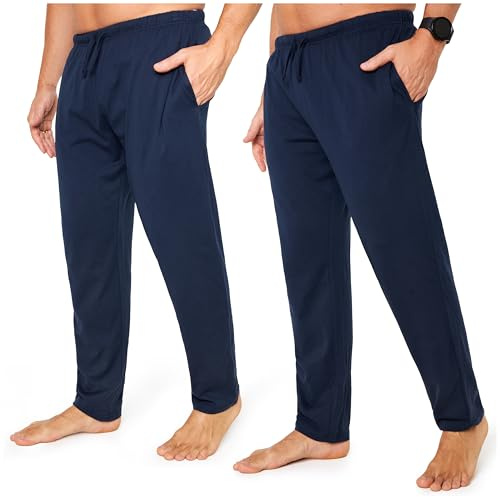 CityComfort Pyjamasbyxor för män - Jersey loungebyxor med fickor, 2-pack, Marinblå/marinblå, 3XL