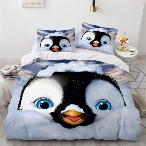 MEVASA Kids' Penguin Duvet Cover Set - 3-Piece /135x200, Fluffy Microfiber, Hypoallergenic