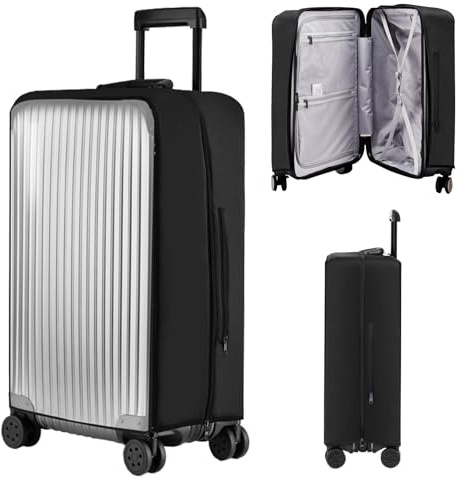 Veki Housse de Valise en PVC Transparent, Housse de Protection pour Bagages, Élastique Bagages Couverture, Housses Valise Protection de Voyage, Imperméable Trolley Case Cover (Noir, 24 Pouce)