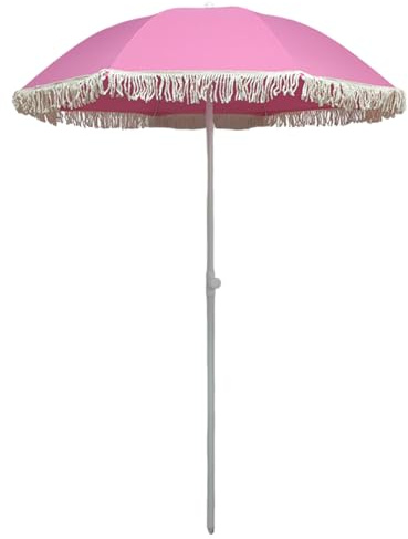 ACHZYFT 1.6M Patio Umbrella With Fringe, Outdoor Tassel Parasol - Pink, Beach Umbrella, Height Adjustable, Portable Outdoor Small Parasol Canopy For Balcony, Table, Or Deck(Size:1.45M,Color:Pink)