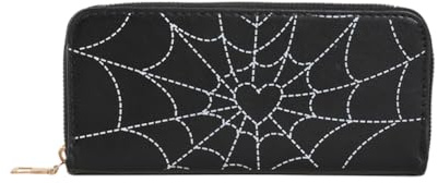 Kexpery Damen-Geldbörse mit Spinnennetz-Aufdruck, PU-Leder, Gothic-Geldbeutel, modisch, vielseitig einsetzbar, Halloween, Trendige Geldbörse for Mädchen (schwarz)