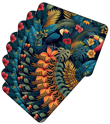 MG Design Set aus 8 Kork-Platzsets – Tropical Flowers 2 – 30 x 40 cm – hitzebeständig & abwischbar, mit Korkrückseite