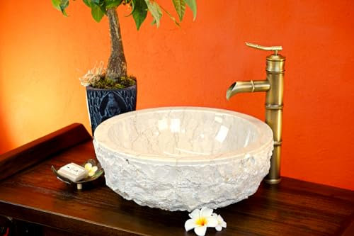 Lavabo de mármol de piedra natural, 30 cm, lavabo de encimera, mármol claro y oscuro con y sin decoraciones (Mármol, Light IV, pequeño)