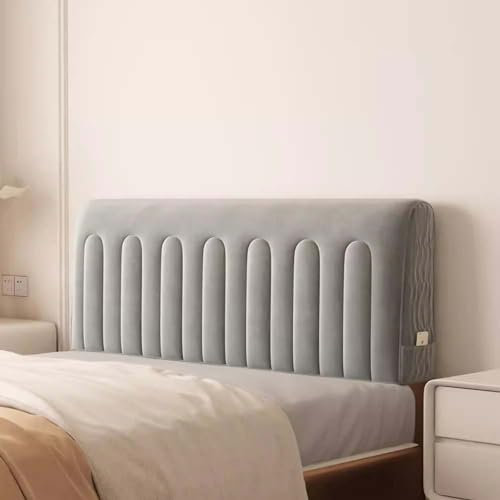 Samt-Stretch-Bett-Kopfteilbezug – All-Inclusive-elastischer Schonbezug für gepolstertes Kopfteil – dicker gesteppter Kopfteilschutz – Grau