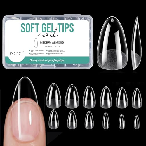 EODCI 600 Pièces Capsule Ongle Amande, 12 Tailles Capsules Ongles Gel Couverture Complète, Semi Givré Faux Ongles pour Débutant en Manucure, Prothésiste Ongulaire et Salons Nail Art à Domicile