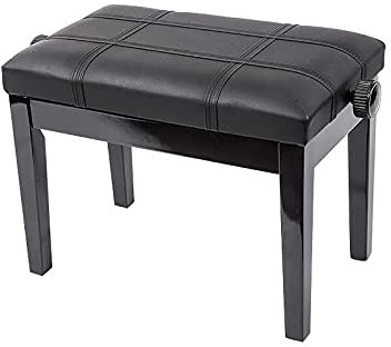 CAFIEDR Klavierbank für Künstler aus Leder, Klavierhocker mit Beinen aus Massivholz und gepolstertem Kissen, 55 x 34 x 47–57 cm, 10 cm höhenverstellbar