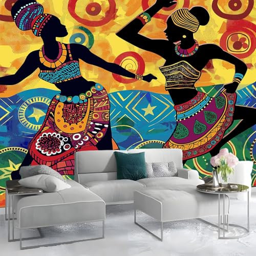 Papier peint intissé 200 x 140 cm Mural Jaune Tapisserie Photo Motif femmes africaines Décoration Convient pour la décoration du salon et de la chambre