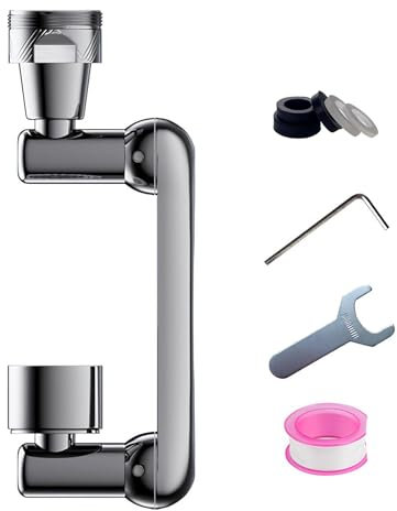 Wasserhahnverlängerung 1080 °, hochwertiges Kupfer, Luftsprudler, Wassersparer für Wasserhahn, Kalkfilter, Wasserhahn, Verlängerung, Wasserhahn, silberfarben