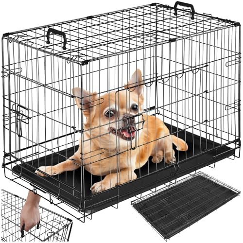 tectake® Trasportino Auto per Cani Spazioso, con Griglia in Acciaio, Pieghevole, 2 Porte, Doppia Chiusura, Vasca Rimovibile - 78x48x52,5cm