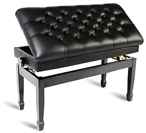 Premium Leder Klavierbank mit Notenfach Höhenverstellbar Keyboardhocker mit Stauraum