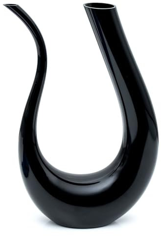 Intirilife Wine Decanter in U-Shaped Glass in Black -750 ml- Wine Carafe, red Wine Decanter, Wine Aerator, Wine Decanter Accessories Lead-Free- Handmade, drip-Free Pouring, Dishwasher Safe